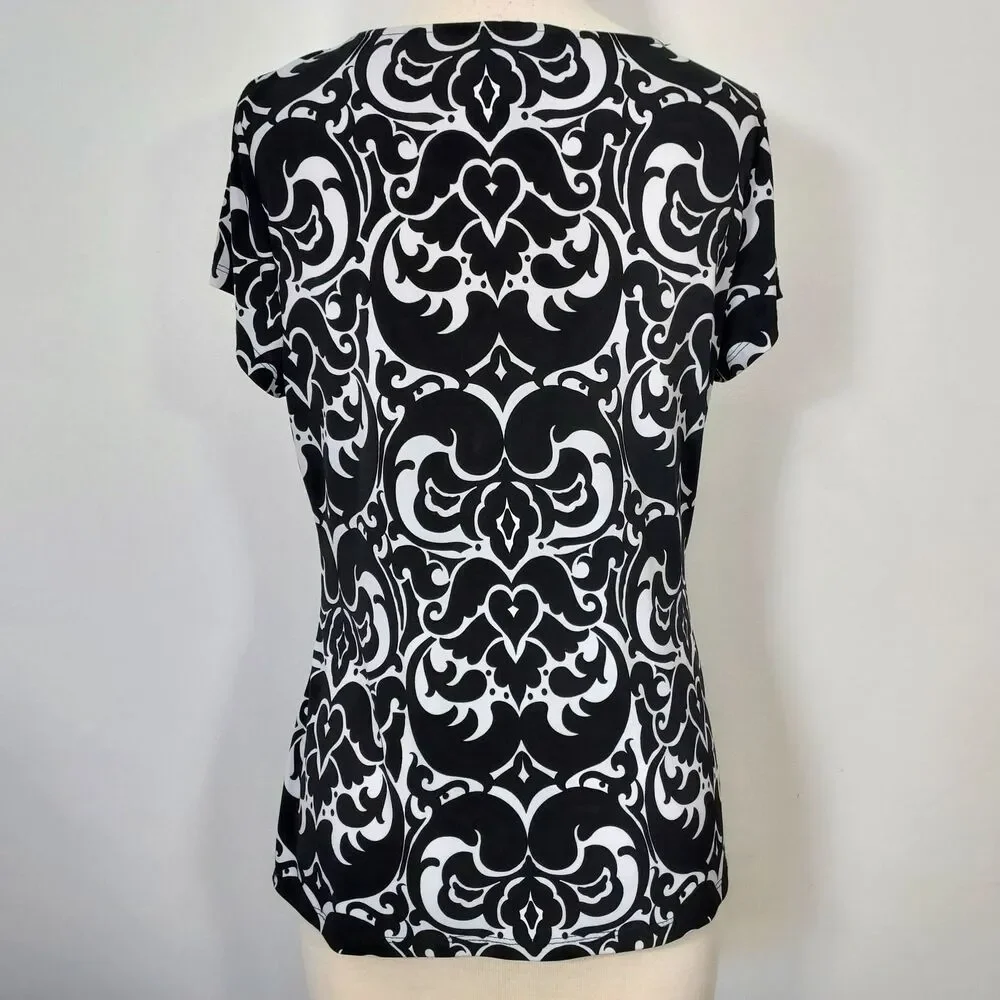 INC International Concepts Shirt Top Womens Large Asymmetrical Hem Black White - Picture 6 of 12